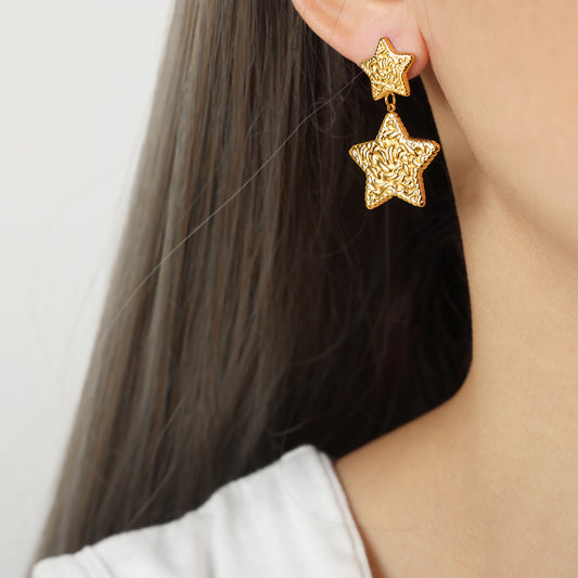 1 Pair Casual Elegant Simple Style Pentagram Heart Shape Plating Carving Titanium Steel 18k Gold Plated Drop Earrings