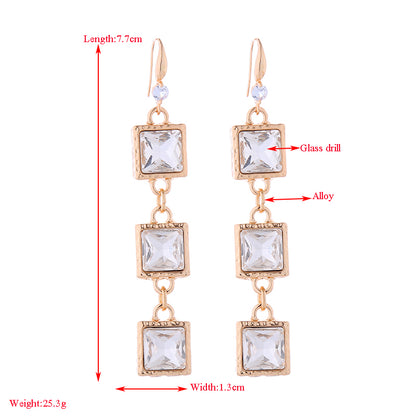 1 Pair Baroque Style Simple Style Classic Style Square Plating Inlay Alloy Rhinestones Glass Gold Plated Drop Earrings
