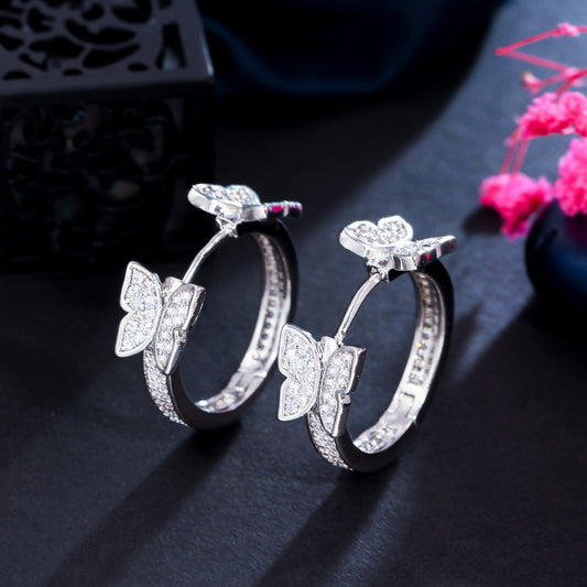 1 Pair Sweet Simple Style Butterfly Copper Artificial Gemstones Zircon 14k Gold Plated White Gold Plated Hoop Earrings