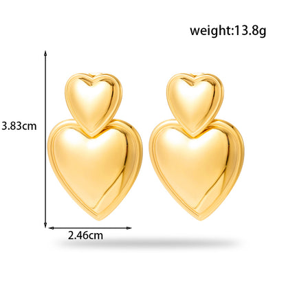 1 Pair Simple Style Korean Style Heart Shape Stainless Steel 18k Gold Plated Drop Earrings