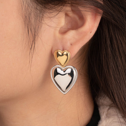 1 Pair Simple Style Korean Style Heart Shape Stainless Steel 18k Gold Plated Drop Earrings