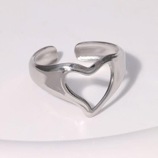 Simple Style Heart Shape Stainless Steel Plating Open Rings