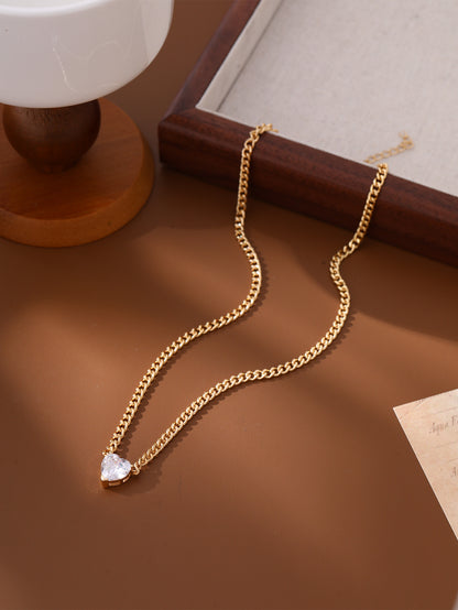 Simple Style Heart Shape Iron Copper Inlay Zircon Women's Pendant Necklace