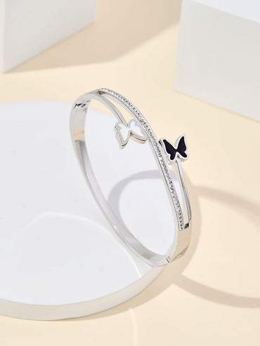 Stainless Steel Simple Style Butterfly Inlay Zircon Bangle