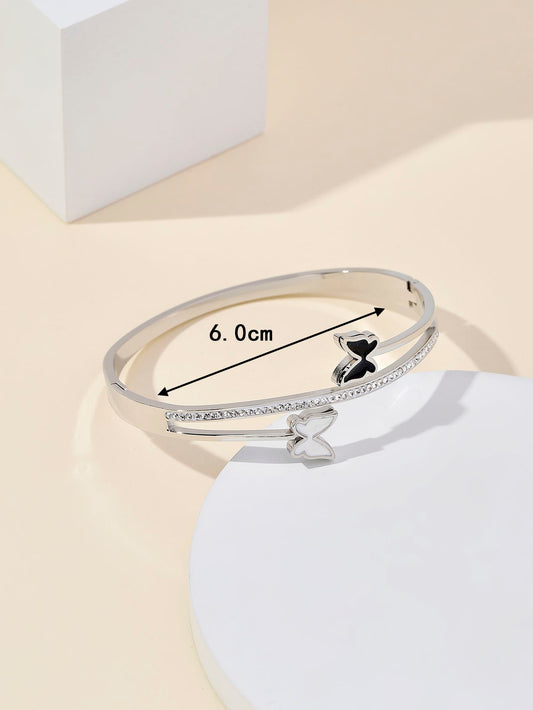 Stainless Steel Simple Style Butterfly Inlay Zircon Bangle