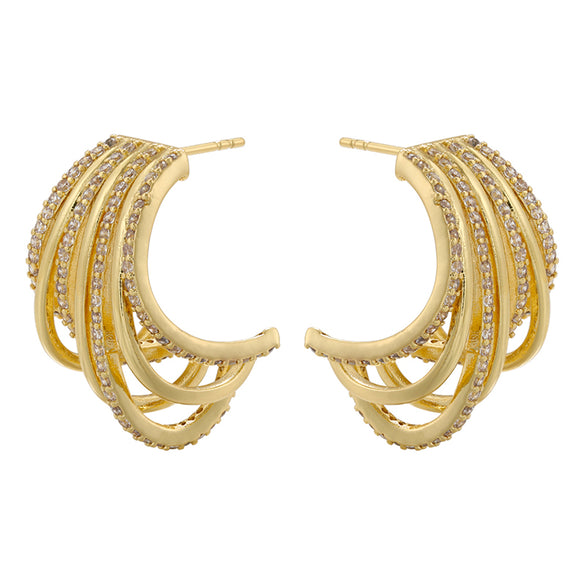 1 Pair Ig Style C Shape Irregular Plating Inlay Copper Zircon 18k Gold Plated Ear Studs