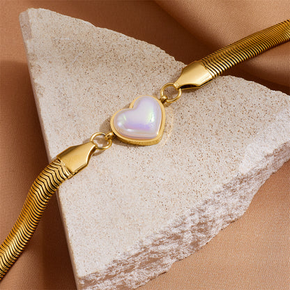 Simple Style Heart Shape Titanium Steel Artificial Pearls Bracelets