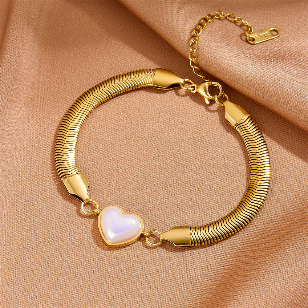 Simple Style Heart Shape Titanium Steel Artificial Pearls Bracelets