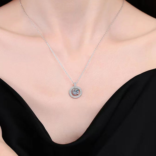 Elegant Luxurious Sweet Round Sterling Silver Inlay Zircon White Gold Plated Necklace Pendant