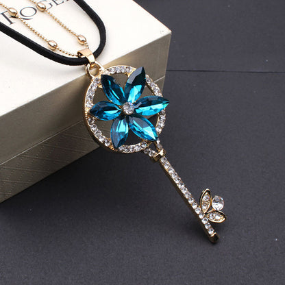 Classic Style Key Alloy Inlay Artificial Gemstones Women's Sweater Chain