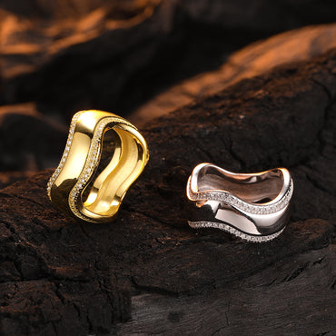 Casual Irregular Sterling Silver Plating Inlay Zircon 24k Gold Plated White Gold Plated Rings