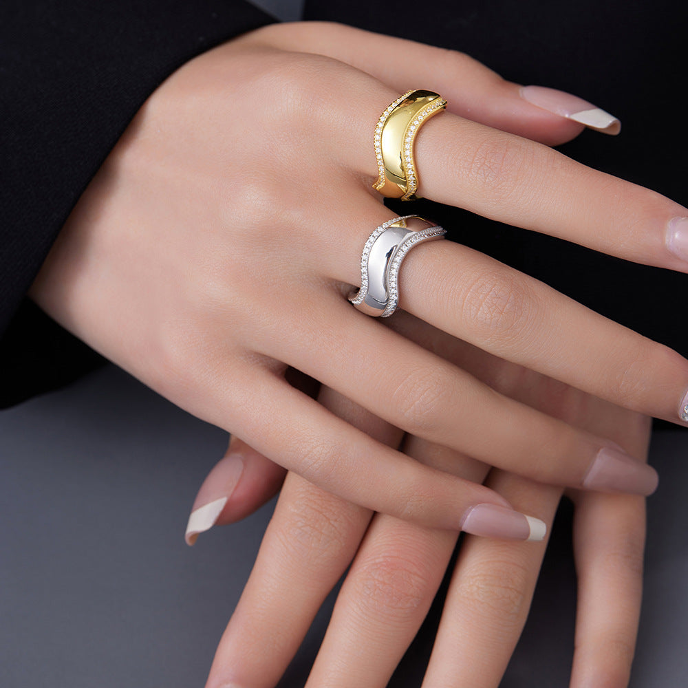 Casual Irregular Sterling Silver Plating Inlay Zircon 24k Gold Plated White Gold Plated Rings