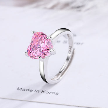 Shiny Heart Shape Sterling Silver Plating Inlay Zircon White Gold Plated Open Rings
