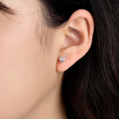 1 Pair Basic Simple Style Shiny Heart Shape Plating Inlay Sterling Silver Zircon Rhodium Plated Ear Studs