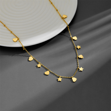 Wholesale Elegant Moon Heart Shape Butterfly Titanium Steel Plating 18k Gold Plated Necklace