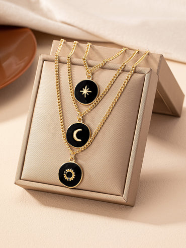 Simple Style Sun Star Moon Ferroalloy Plating Gold Plated Women's Three Layer Necklace