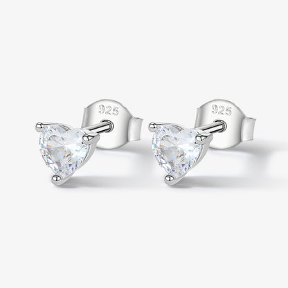 1 Pair Basic Simple Style Shiny Heart Shape Plating Inlay Sterling Silver Zircon Rhodium Plated Ear Studs