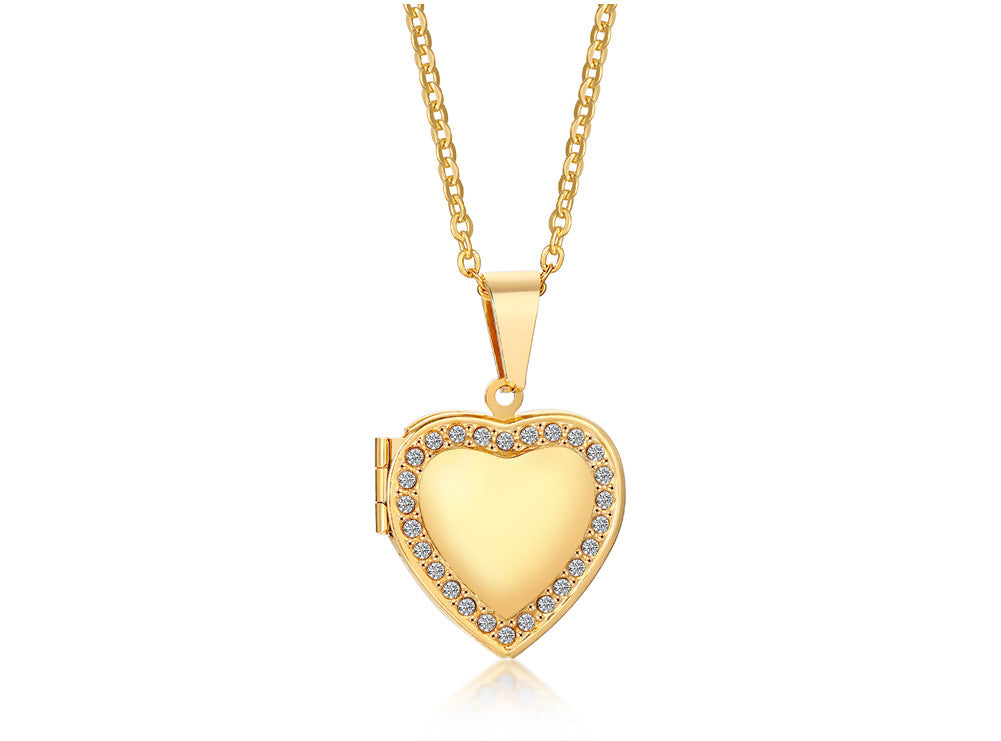 Fashion Heart Shape Titanium Steel Plating Inlay Artificial Diamond Pendant Necklace 1 Piece