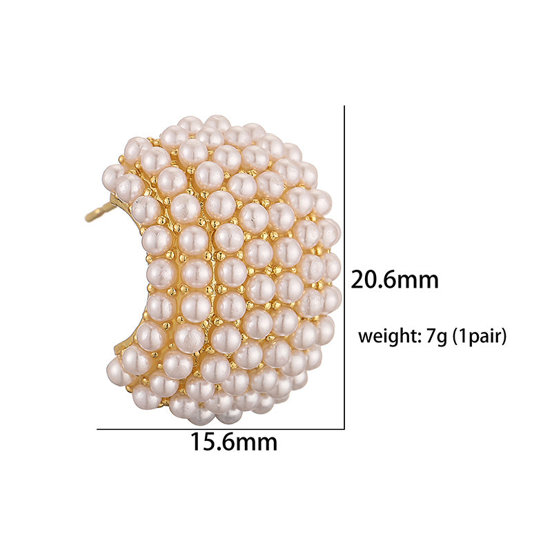 1 Pair Casual Elegant Vintage Style C Shape Plating Inlay Copper Artificial Pearls 18k Gold Plated Ear Studs