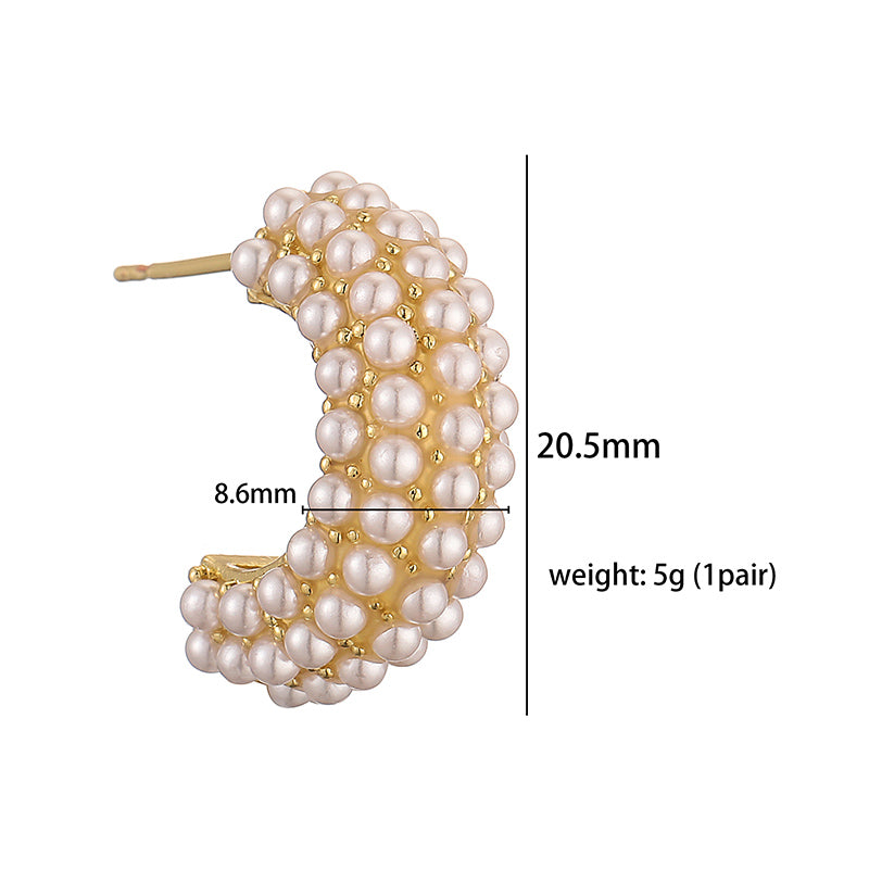 1 Pair Casual Elegant Vintage Style C Shape Plating Inlay Copper Artificial Pearls 18k Gold Plated Ear Studs