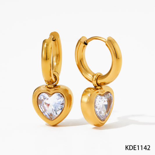 Simple Style Heart Shape Stainless Steel Inlay Zircon Bracelets Earrings Necklace