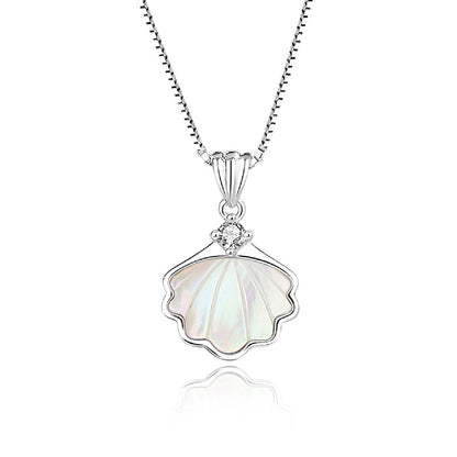 Elegant Simple Style Shell Sterling Silver Plating Inlay Shell Zircon Pendant Necklace