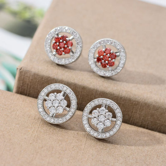 1 Pair Simple Style Flower Plating Inlay Copper Zircon White Gold Plated Ear Studs