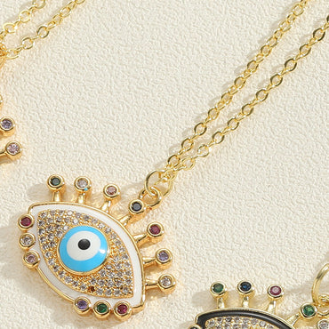 Vintage Style Simple Style Commute Eye Copper Plating Inlay Zircon 14k Gold Plated Pendant Necklace