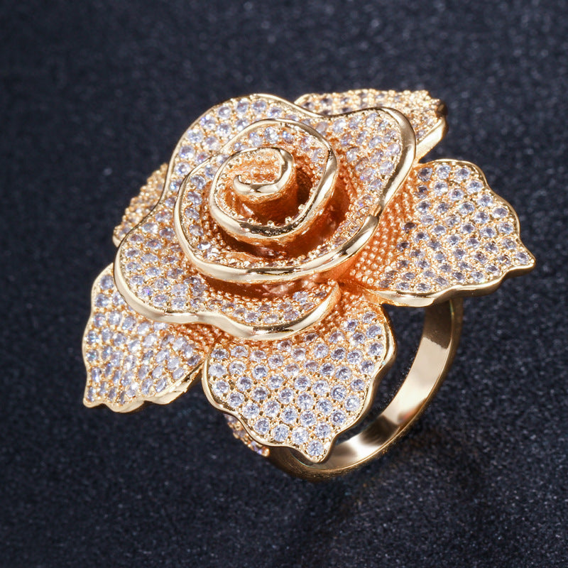Lady Flower Copper Plating Inlay Zircon White Gold Plated Rhodium Plated Rings
