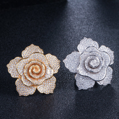 Lady Flower Copper Plating Inlay Zircon White Gold Plated Rhodium Plated Rings