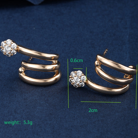 1 Pair Xuping Simple Style Flower Plating Inlay Copper Alloy Artificial Diamond 18k Gold Plated Ear Studs