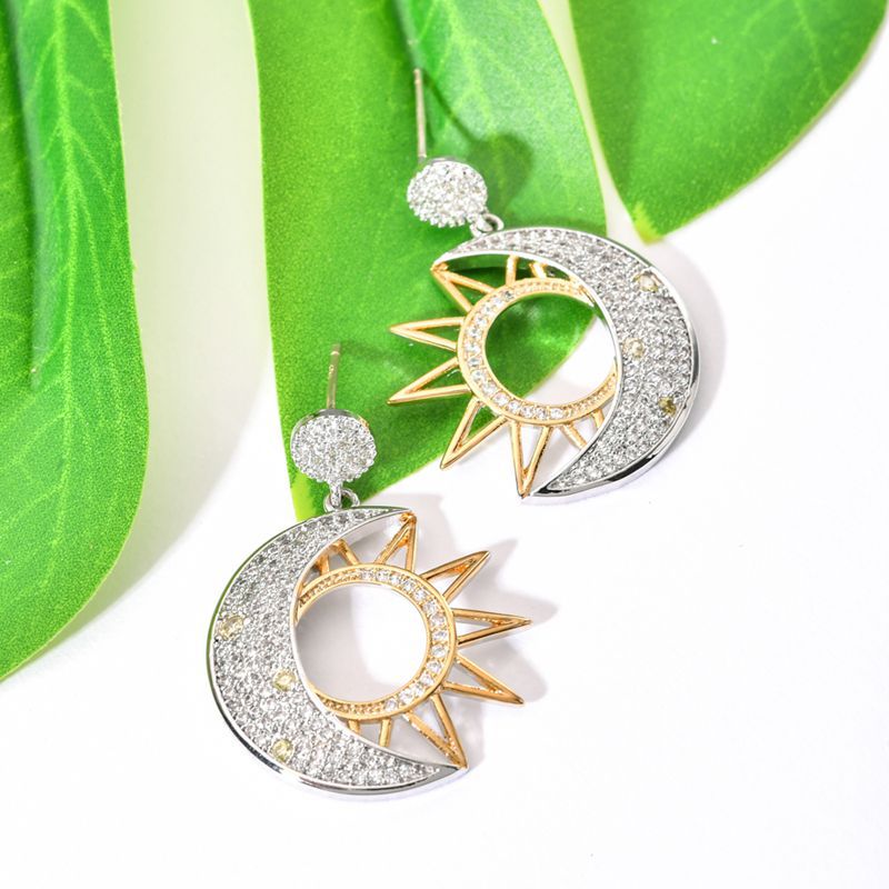 1 Pair Ig Style Shiny Sun Moon Plating Inlay Copper Zircon 18k Gold Plated White Gold Plated Drop Earrings