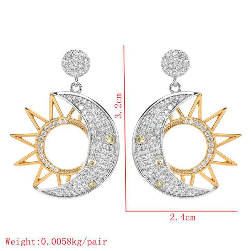 1 Pair Ig Style Shiny Sun Moon Plating Inlay Copper Zircon 18k Gold Plated White Gold Plated Drop Earrings