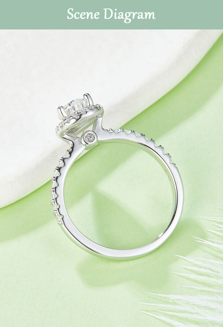 Classical Solid Color Sterling Silver Hollow Out Inlay Moissanite Rhodium Plated Silver Plated Rings