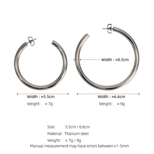 1 Pair Basic Exaggerated Round Titanium Steel Hoop Earrings