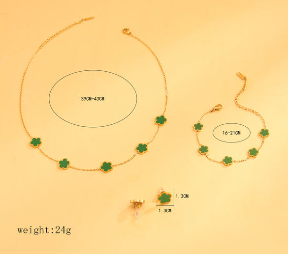 Wholesale Elegant Shiny Four Leaf Clover Stainless Steel Bracelets Earrings Necklace