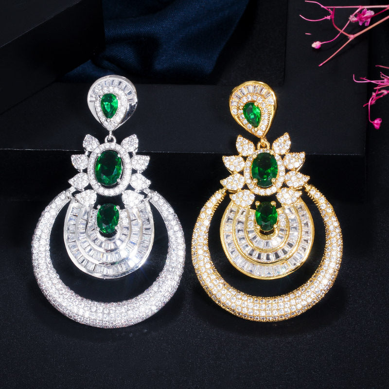 1 Pair Casual Shiny Geometric Round Plating Inlay Copper Zircon Rhodium Plated Silver Plated Drop Earrings