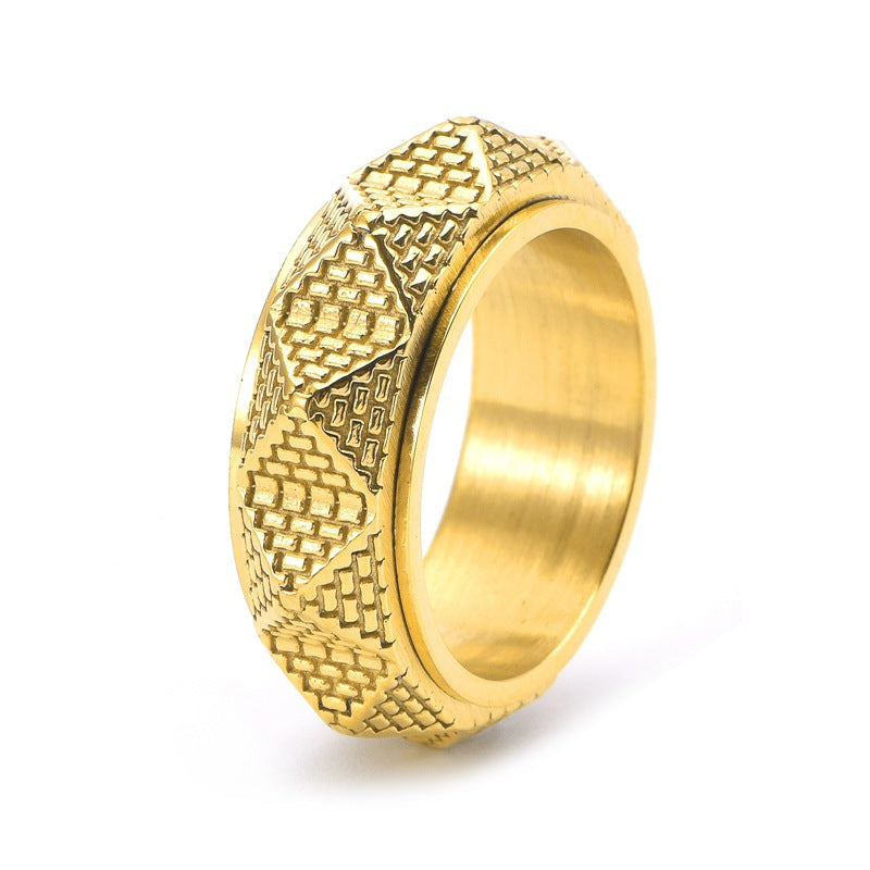 Retro Geometric Titanium Steel Plating Gold Plated Men's Rings