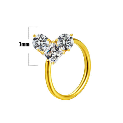 Casual Elegant Star Heart Shape Wings Stainless Steel Copper White Gold Plated Gold Plated Rhinestones Zircon Nose Ring In Bulk
