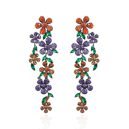 1 Pair Casual Romantic Flower Plating Inlay Copper Zircon Rhodium Plated Silver Plated Drop Earrings