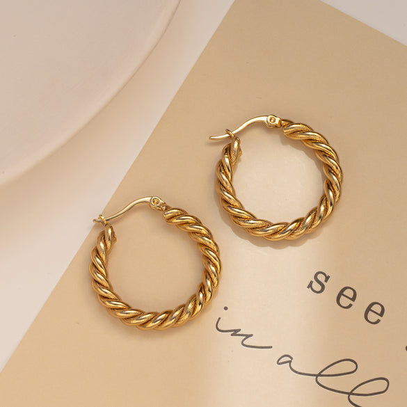 1 Pair Simple Style Round Titanium Steel Earrings