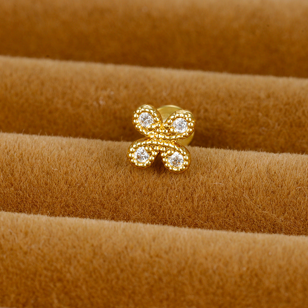 1 Piece Ig Style Simple Style Star Heart Shape Flower Plating Inlay Stainless Steel Zircon Ear Studs