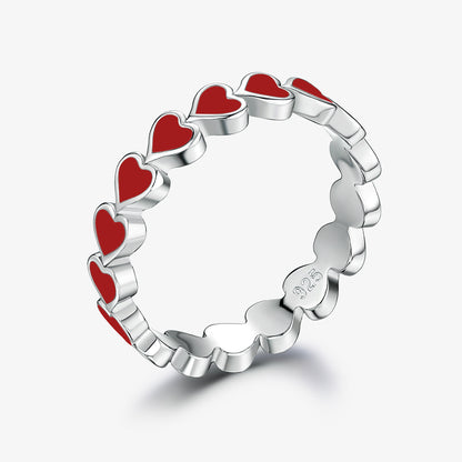 Romantic Heart Shape Sterling Silver Enamel Plating White Gold Plated Rings