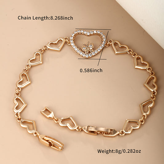 Casual Cute Xuping Heart Shape Butterfly 18k Gold Plated Artificial Diamond Alloy Wholesale Bracelets