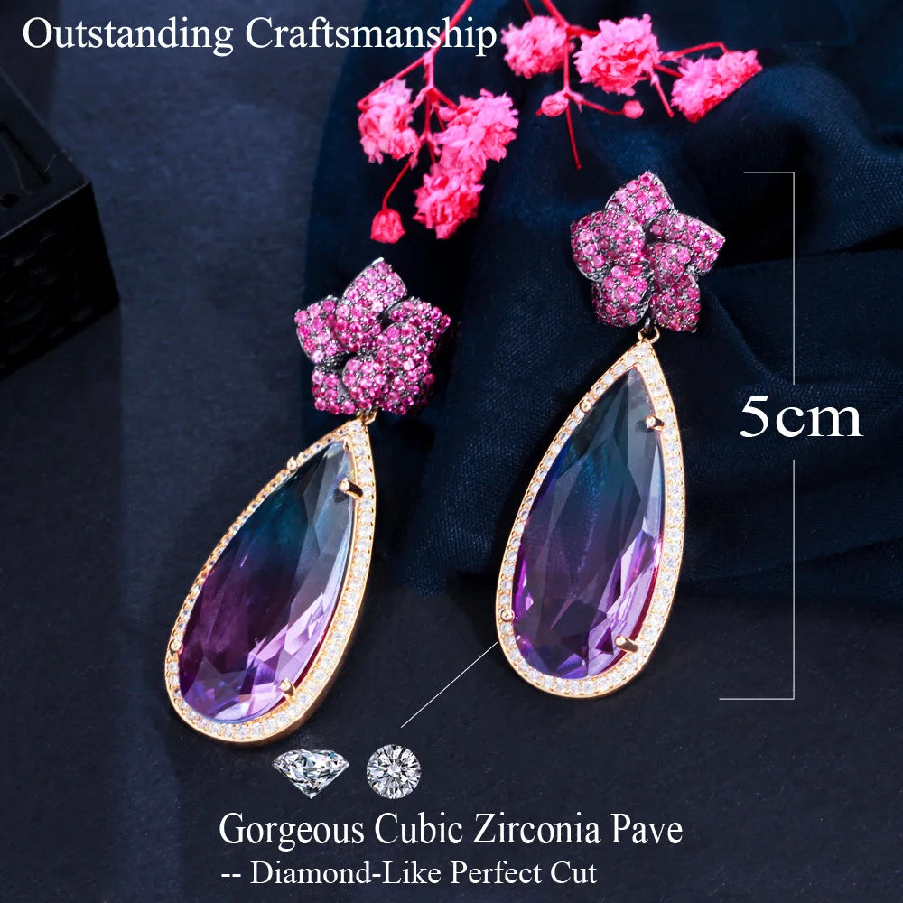 1 Pair Casual Romantic Water Droplets Plating Inlay Copper Zircon Rhodium Plated Silver Plated Drop Earrings