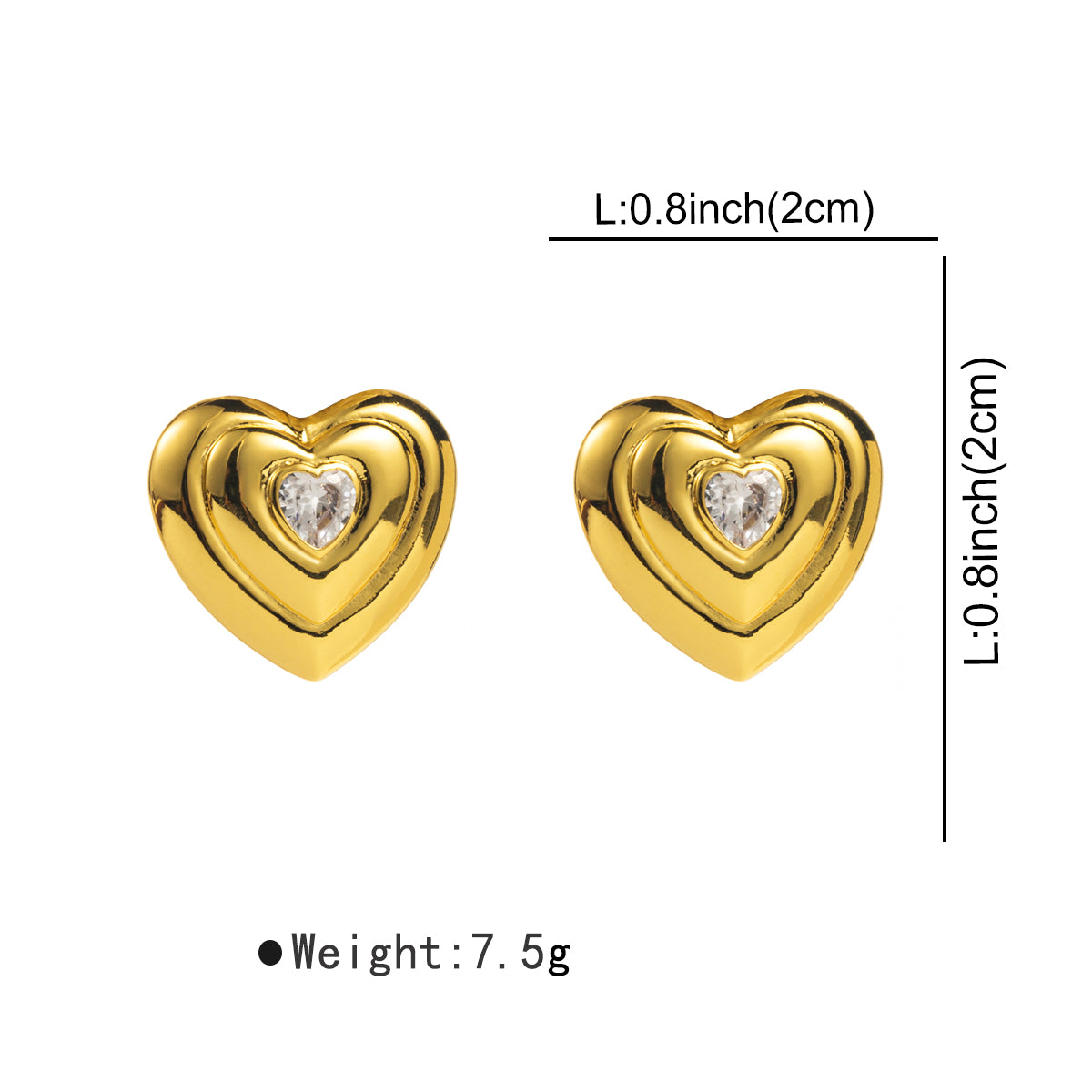1 Pair Modern Style Simple Style Heart Shape Inlay Copper Zircon Ear Studs