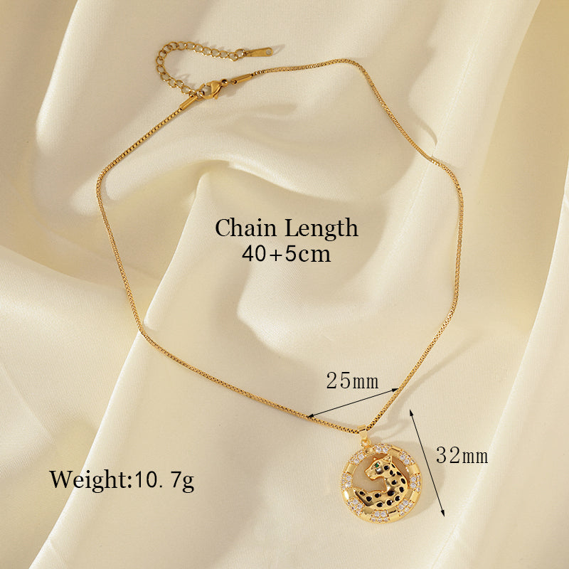 Simple Style Cheetah Print Stainless Steel Brass Plating Inlay Zircon 18k Gold Plated Pendant Necklace