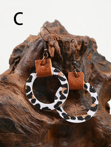 1 Pair Casual Ethnic Style Leopard Hollow Out Pu Leather Artificial Leather Drop Earrings