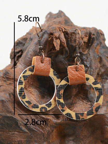 1 Pair Casual Ethnic Style Leopard Hollow Out Pu Leather Artificial Leather Drop Earrings