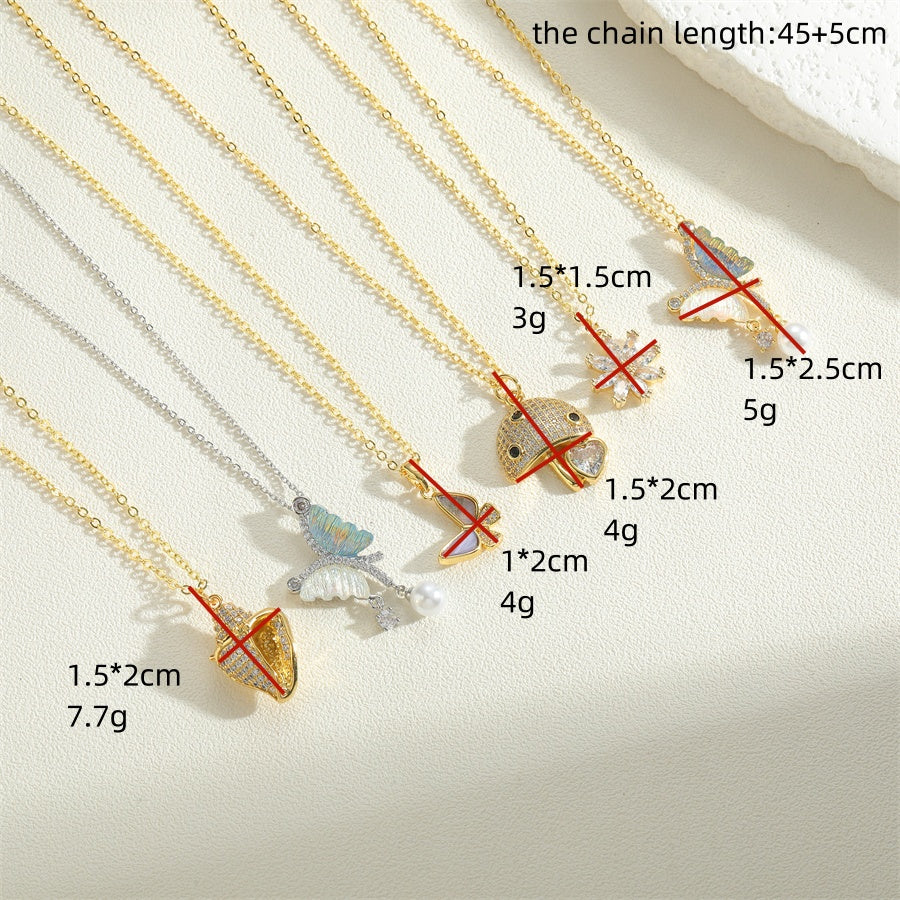 Simple Style Conch Flower Butterfly Copper Plating Inlay Resin Zircon 14k Gold Plated Pendant Necklace